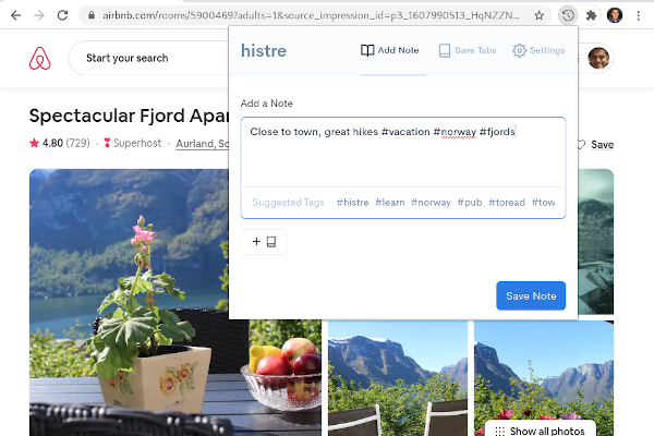 histre note taking extension popup